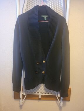 Ralph Lauren Black Double-Breasted Shawl Collar Cardigan